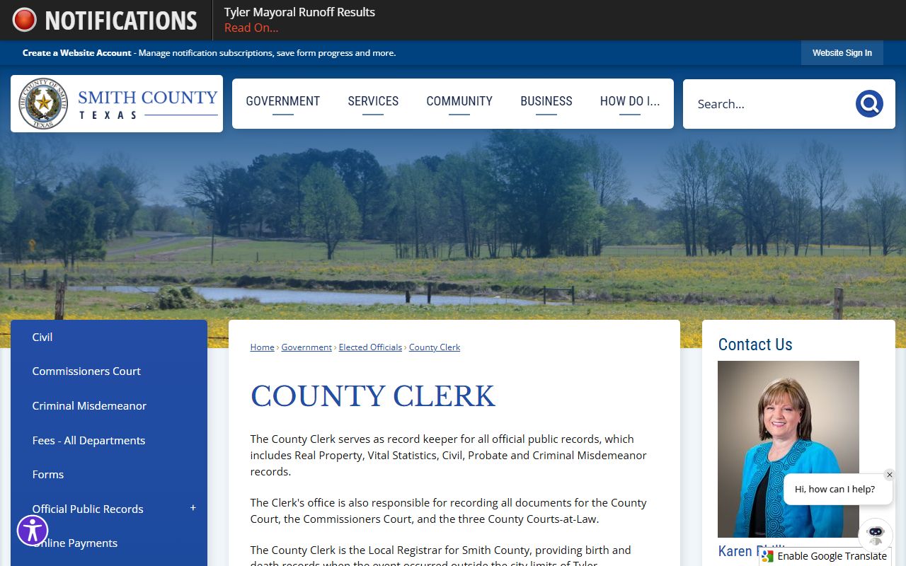 Smith County County Clerk page