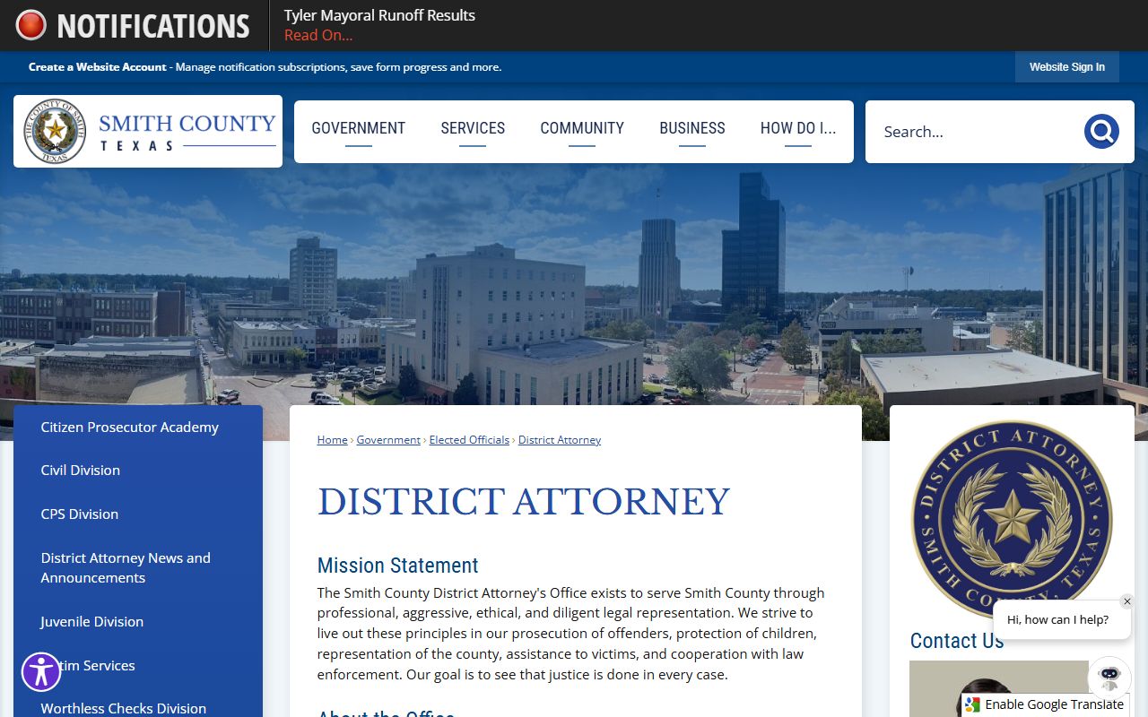Smith County Criminal District Attorney contact page